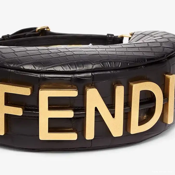 Cheap Bag Fendi Hobo Fendigraphy Leather Small Black Crocodile In 0629